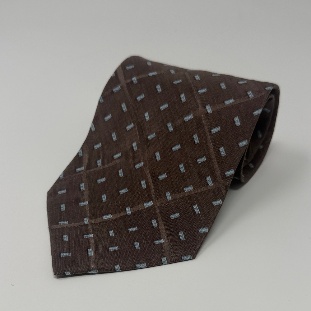 Giorgio Armani Brown Tie with Light Blue Pattern